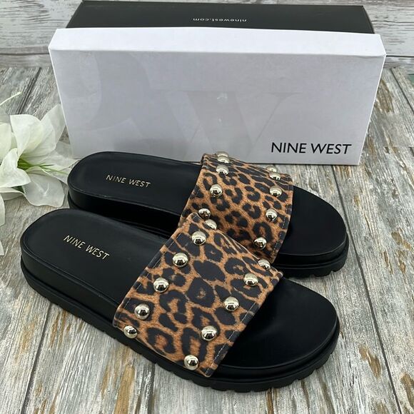 Women’s Leopard Print Studded Slides Sandals Shoes Size 9 - Picture 6 of 8